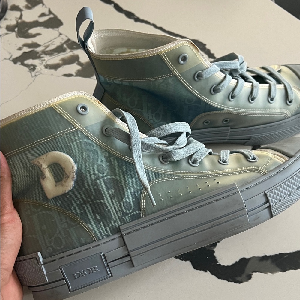 Dior High-Top Sneakers in Gray and Light Blue